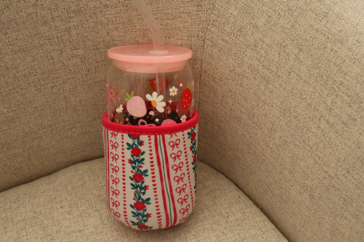 Étui à verre 16 oz « fleurs et boucles »